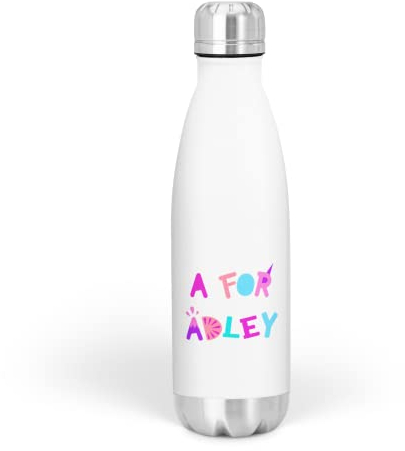 Colourful Alphabet Aluminium Water Bottle - Fun Bright Letters Online Youtuber Kids Child Adley Girl Internet Educational Learning Videos Games Merch Gift Present (White)