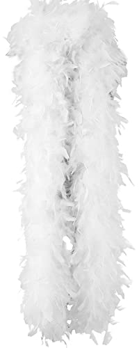 Flauschige Truthahnfedern Boa, 90g 200cm Federboa Weihnachtsbaum Weihnachten Band Streifen Girlande Federn Schal Stola Kostüm Schal Kostümzubehör,Halloween,Hochzeit,Party, Heimdekoration,Weiss