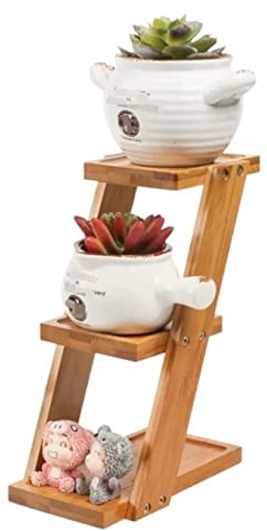 VONGAZ Pflanzenständer Blumenständer Blumenregal 3-lagiger Pflanzenständer Desktop-Pflanzenhalter Bambus Blumenständer Schlafzimmer Arbeitszimmer Dekoration Pflanzenregal Blumenbank