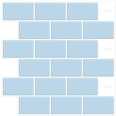 DEWOO Peel and Stick on Wall Tiles Stickers Self Adhesive Splashback Subway Light Blue for Kitchen Bathroom,10-Sheet (12x 12)