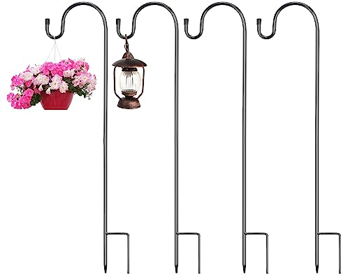 DKINY 4pcs 100cm Garten Schäferhaken Metall Gartenstab Gartenstecker mit Haken Rostbeständig Blumenampel Halterung zum Aufhängen von Blumenampel Vogelfütter Latern Beleuchtung Windspiel Vogelhäuschen