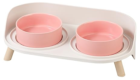 Katzen Napfset Katzennapf Erhöht Keramik - Doppelt Katzennäpfe mit Rutschfestem Ständer und Spritzschutz - Fressnapf Katze Napf - Futternapf Wassernapf Set für Katzen Welpen Kleine Hunde - 2 x 480 ML
