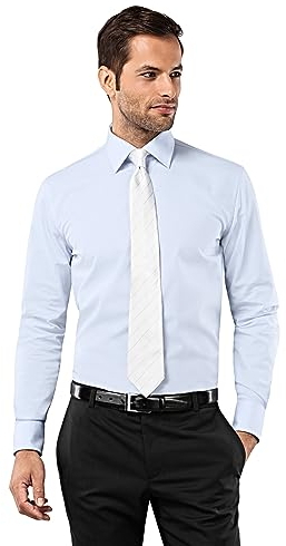 Vincenzo Boretti Herren Hemd bügelfrei 100% Baumwolle Slim-fit Uni-Farben hellblau 43-44