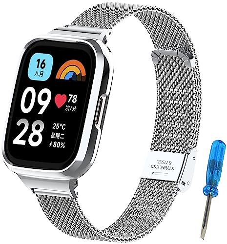 BDIG Correa para Xiaomi Redmi Watch 3 Active, Pulseras de Repuesto de Metal de Acero Inoxidable para Xiaomi Redmi Watch 3 Active Plata