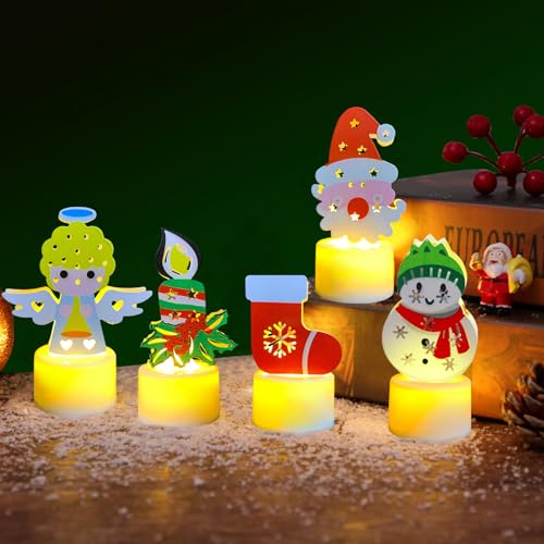 Weihnachtsdeko LED Kerzen, 5 Stück Thema Weihnachten Elektrische LED Teelichter, Flammenlose LED Kerze Batteriebetrieben für Weihnachten Dekoration, Heimdekoration, Tischdeko (B)