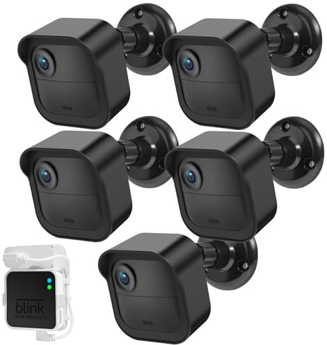 Blink Outdoor-Kamera-Wandhalterung, kompatibel mit 4 (neuestes Modell) und 4. Generation, 5 Stück, wetterfestes Schutzgehäuse, 360 Grad verstellbar, mit Blink-Sync-Modul, 2 Steckdosenhalterungen für