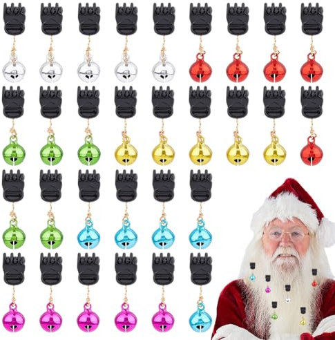 SUPERFINDINGS 30 Stück 6 Farben Weihnachts Bartschmuck Kunststoff Bartkugel Ornamente 42mm Weihnachtsmann Bartklammern Gesichtshaarkugeln Für Weihnachtsdekoration