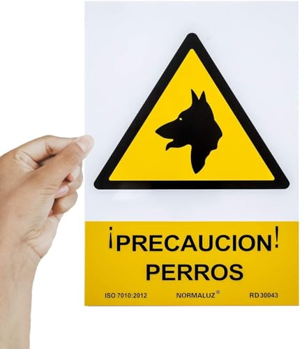 CABLEPELADO Señal ¡Precaución! Perros | Señal aviso de perros | Señal precaución perros | PVC | Certificado UNE 7010:2012 | 0,7 mm grosor | 21 x 30 cm | Color Amarillo | Exterior