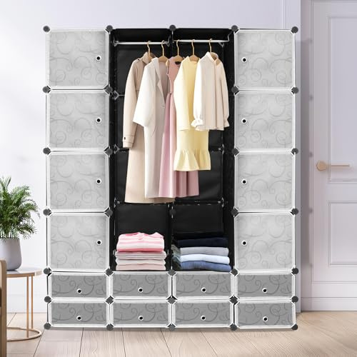 Jopassy Regalsystem Kleiderschrank, Regalsystem Würfel mit Türen, Würfelschrank für platzsparende, DIY Schrank Aufbewahrung von Kleidung und Schuhen etc, 20 Würfel, Schwarz.