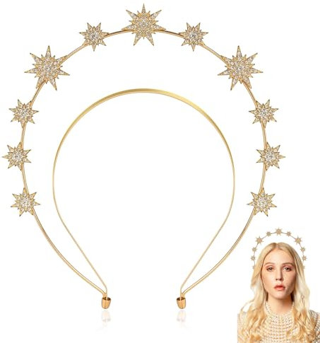 Haarreif Sterne,Haarreif Gold,Mond Haarreif,Stern und Mondkrone Gold Haarschmuck,Weihnachten Fasching Karneval Party Kostüm Accessoires,Haarreif Karneval Damen