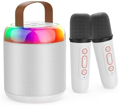 Aveek Karaoke Machine avec 2 Microphones de karaoké sans Fil, Bluetooth 5.3 Portable,Microphone Audio de karaoké Tout-en-Un,Machine de karaoké adaptée aux Cadeaux d'anniversaire et fêtes de Famille.