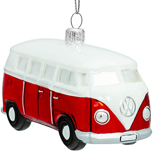 SIKORA BS718 VW Bus Christbaumschmuck Glas Figur Weihnachtsbaum Anhänger - Premium Line, Variante:rot - weiss