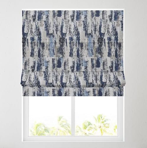 Barnes Blinds - Fully Lined Patterned Roman Blinds for Windows - Durable Fittings Easy Fit - Roman Blind (Abstract Blue 91.5cm)