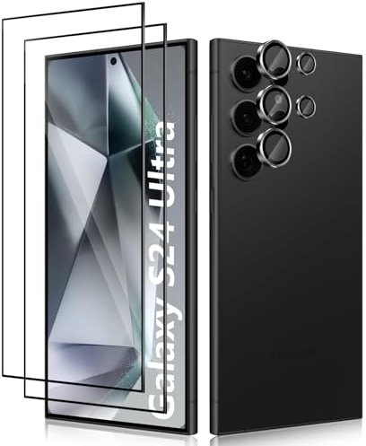 Haofun 2 Pièces Couverture Complète Verre Trempé pour Samsung Galaxy S24 Ultra 5G et 1 Pièces Caméra Arrière Protecteur, Film Protection écran, 9H Dureté, Anti Rayures, Vitre Protection