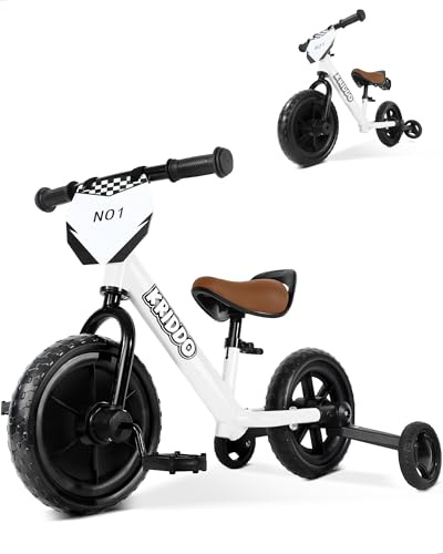 KRIDDO 2-in-1 Dreirad und Kinder Laufrad für Kleinkinder ab 2 Jahren, abnehmbare Pedale und klappbare Stützräder, DIY-Schild, Fahrspaß für Kinder von 18 Monaten bis 3 Jahren