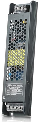 Neoglint Alimentatore 12V 300W, Sottile Trasformatore AC 190V-240V a DC 12V 25A,Alimentatore Led Scocca in Lega di Alluminio,Trasformatore Led 12V per Lampadina a Striscia LED-20.5 * 5.0 * 2.3 cm