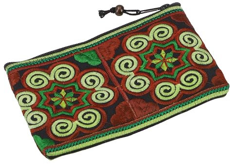 Geldbeutel/Kosmetiktäschchen mit Folklore Stickerei - grün / Kleine Taschen für Kosmetik, Schreibzeug und mehr