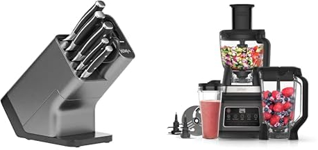 Bloc-couteaux Ninja Foodi StaySharp avec Affûteur, 6 Pièces Aiguisés, Acier Inoxydable, K32006EU + Ninja 3-en-1 Robot de cuisine et mixeur avec 5 programmes: Bol 1,8L, 1200W,Auto-iQ, BN800EU