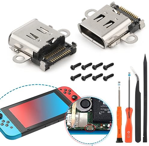 RongZy 2PCS pour Nintendo Switch Dock Connecteur de Charge Remplacement pour Nintendo Switch Remplacement Female pour Switch Connecteur Dock Port de Charge USB Type C Prise(avec Vis et Outils)