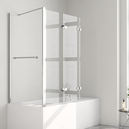 Boromal Duschwand für Badewanne 120x75x140cm 3-teilig Duschwand mit Seitenwand Badewannenaufsatz mit Seitenwand Badewannenfaltwand Duschtrennwand Duschabtrennung für Badewanne, 6mm ESG Sicherheitsglas
