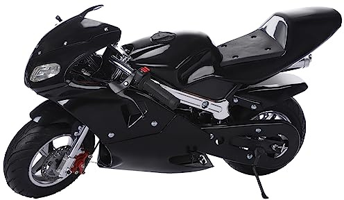 49cc Gas Pocket Motorcycle Mini Bike for Adults & Kids - Street Bike Up to 20mph, Dual Headlights, 170lbs Weight Support (Black)