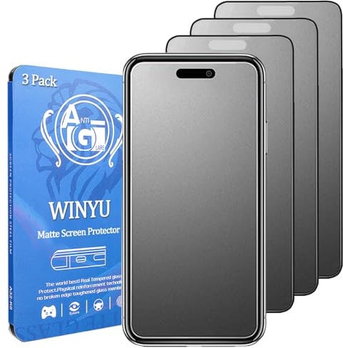 WINYU 3PCS Matte Tempered Glass for iPhone 16 Pro/17 Full Coverage Screen Protector Matt Anti-Glare Anti-Scratch 9H Tempered Glass Protective Film for iPhone 16 Pro/17,6.3