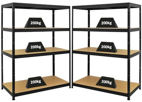 PROREGAL Mega Deal | 2X Schwerlastregal Big Elephant | HxBxT 160x120x60cm | Fachlast 200kg | Schwarz | Kellerregal, Steckregal, Garagenregal, Lagerregal