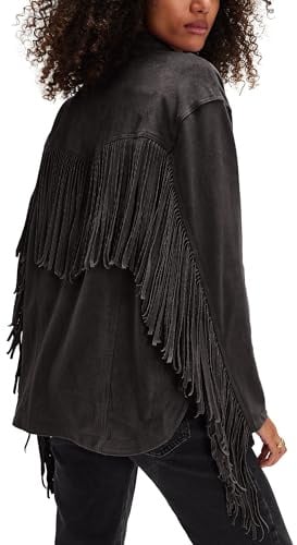 Gacaky Damenjacke aus Wildlederimitat, Fransenjacke, Vintage-Stil, Western-Cowgirl-Quaste, Country-Konzert-Outfits
