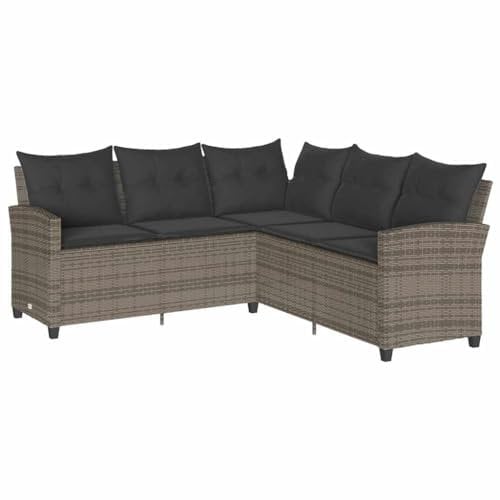 vidaXL L-förmiges Couchsofa mit Kissen Graues Polyrattan, Sofa, Gartensofa, Gartensitzgelegenheiten, Couch, Outdoor-Sofa, Sitzgelegenheiten im Freien