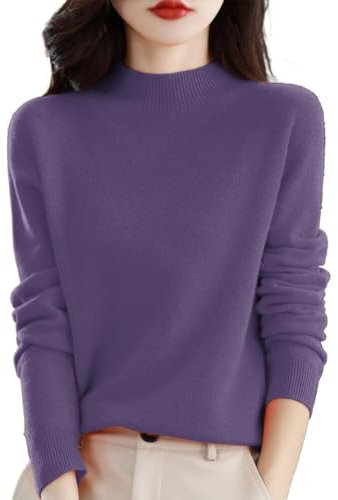 BIISDOST Pull vert pour femme - Élégant - En laine mérinos fine - Couleur unie - Pull en tricot chaud et confortable - Pull long à grosses mailles - Chanyarn - Laine cachemire légère, lilas, XL
