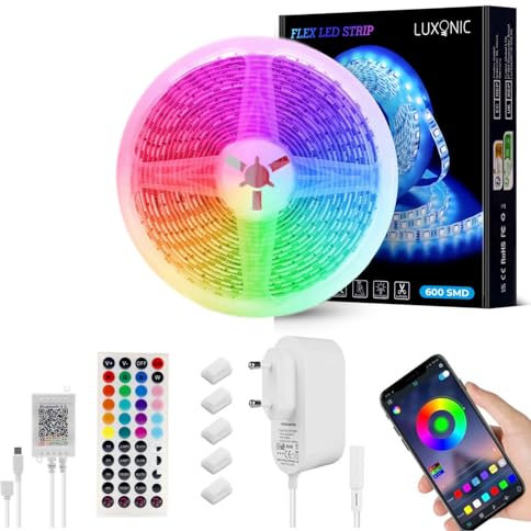 LUXONIC Led Band, Wasserdichtes Led 5050 RGB Led Licht 5M, Bluetooth App zur Steuerung für Schlafzimmer, Bar, Küche, Hochzeit, Party