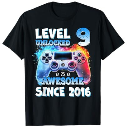 9th Birthday Boy Level 9 Unlocked Awesome 2016 Video Gamer T-Shirt