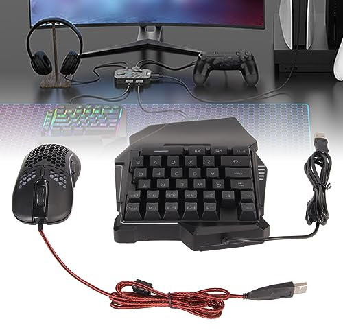 SustVita USB Wired Half Hand Keyboard and Gaming Mouse Converter Combo, One Handed RGB Gaming Keyboard for Master Pro, for PS 5 4 3, for Switch, Game Controller Adapter