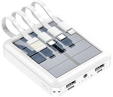 For Portable Charger Fast Charging Built In Cable Solar Charger 20000 Mah Large Capacity Fast Charging Portable Power Bank With Flashlight(20000mAh/A)