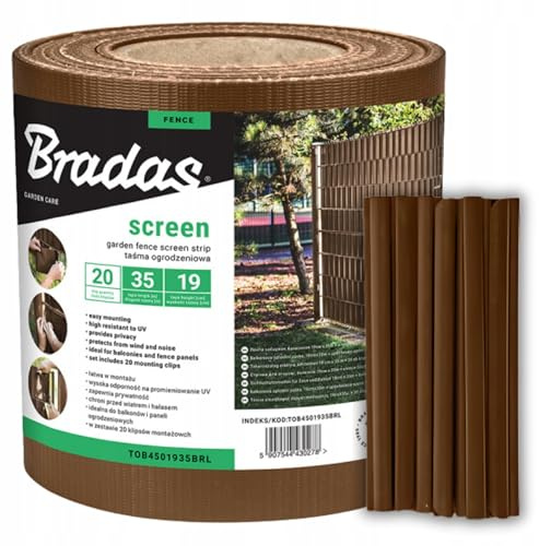 Bradas Sichtschutzstreifen Doppelstabmatten 19 cm x 35 m Braun - Inkl. 20 Clips - UV- und Witterungsbeständig - Für Metall-, Holz-, Plastikzäune - Einfache Montage - Privat & Windschutz Sichtschutz
