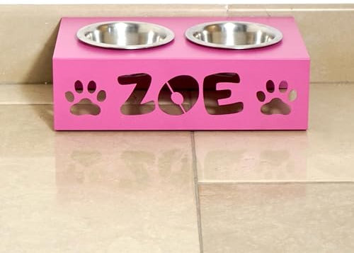 Zoimania - Porta cuencos personalizable con el nombre de tu perro, de acero pintado