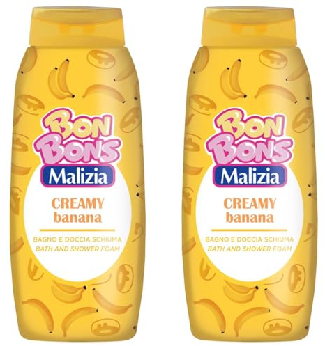 Malizia Bon Bons Bagnodoccia Creamy Banana – Schiuma Profumata per Corpo – Formula Delicata con Fragranza Fruttata – Pelle Morbida e Idratata – Formato Famiglia 500 ml (2)