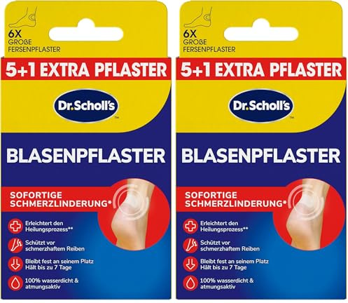 Dr. Scholl's Blasenpflaster für die Fersen – Lindert Blasenschmerzen sofort, 6 große Fersen Pflaster, 100% wasserdicht und atmungsaktiv, hält bis zu 7 Tage, unterstützt den Heilungsprozess