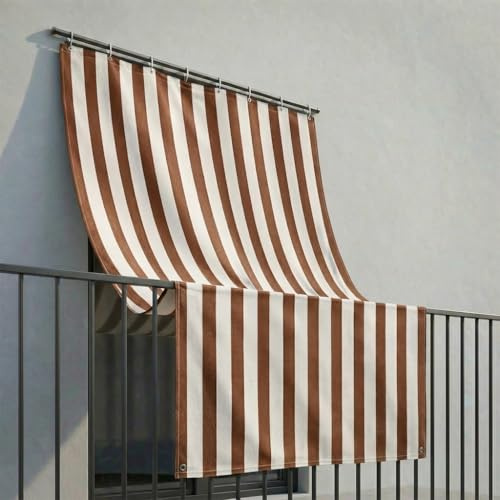 INTRECCI Tenda da Sole per Esterno, Verande e Balconi, Impermeabile, a Caduta, 145x300 cm con Occhielli Laterali, Telo Ombreggiante, Riduce Luce e Calore, Migliora la Privacy, a Righe Colore Marrone