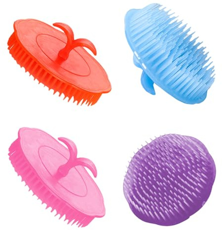 SECFOU Kopfhautmassagebürste 4 Stück Haarshampoo Massagegerät aus Kunststoff mit Massagefunktion für Friseursalons und Zuhause gegen Schuppen und Juckreiz bei Nassem Haar Zufällige Farbe
