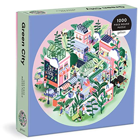Galison 9780735373266 Green City Round Jigsaw Puzzle, Multicoloured, 1000 Pieces