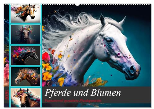 Pferde und Blumen (Wandkalender 2026 DIN A2 quer), CALVENDO Monatskalender: Faszinierend wunderschöne Bilder von Pferden und Blumenvariationen (CALVENDO Tiere)