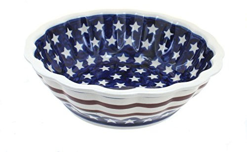 Blue Rose Polish Pottery Stars & Stripes Medium Scallop Bowl