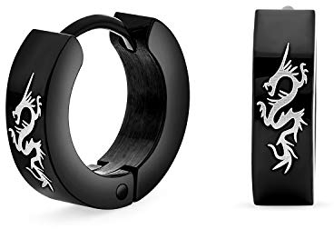 Unisex Biker Schmuck Kleine Asiatische Drachen Creolen Kpop Huggie Ohrringe Für Männer Frauen Teen Schwarz Ip Edelstahl