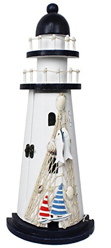 Deko-Leuchtturm Holz Fischernetz Schiff Regal Maritime hinstellen/aufhängen (01)