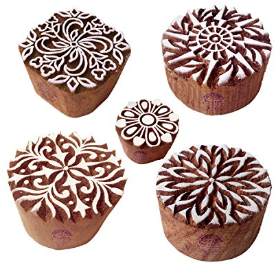 Royal Kraft Indisch Entwürfe Blumen und Runden Hölzern Drucken Stempel (Set von 5)