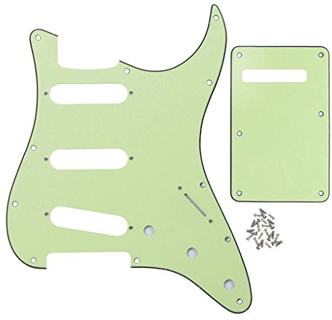 FLEOR Set 11 Löcher Pickguard E-Gitarren im SSS-Stil mit Befestigungsschrauben & die Rückplatte für USA/MEX ST Style Gitarrenteil,3-lagig, mintgrün