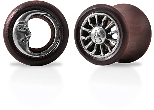 KUBOOZ neue Tribal Sonne & Mond organischen natürlichen hölzernen Fleisch Tunnel Doppel ausgestellte Bahre Sattel Ohrstöpsel