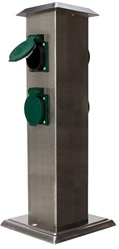 Kopp Energiesäule Garten mit 4 Schutzkontakt-Steckdosen 230 V I Hochwertige Außensteckdose aus Edelstahl I Moderne Outdoor-Steckdose für Außen-Bereich I Garten-Steckdose Aussen I Silber – 145330013