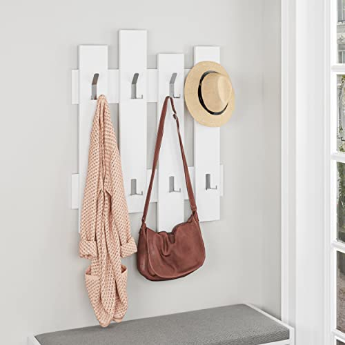 Hocuspicus HOCUS PICUS | Wandmontierte Garderobe mit 8 Haken | Kleiderbügel Rack für Flur, Schlafzimmer & Büro | Unsichtbares Befestigungssystem | 81 x 64 cm - Weiß